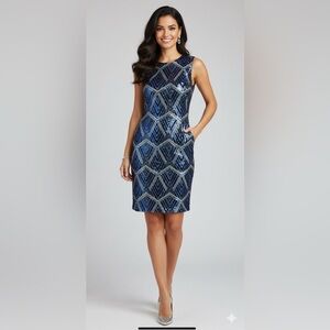 As You Wish Blue Combo Sequin Sheath Mini Dress Sz Small